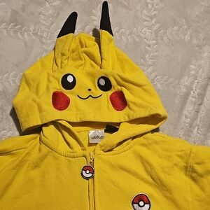 Kids XL Pikachu Yellow Hooded Kids Jacket with Pokeball Zipper